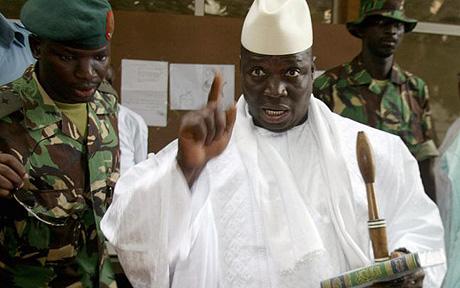 Gambia's President Yahya Jammeh shows hi...Banjul, GAMBIA: Gambia's President Yahya Jammeh shows his fingers with ink after casting his vote during the presidential elections 22 September 2006 in Banjul. Gambians voted today in elections in which President Yahya Jammeh, who seized power in a coup 12 years ago, is tipped to win a third term to run the tiny west African country that is regularly criticised for its media repression. AFP PHOTO SEYLLOU (Photo credit should read SEYLLOU/AFP/Getty Images)